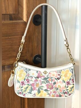 Nanette Lepore Floral Shoulder Bag White  With Gold Chain Strap Mix